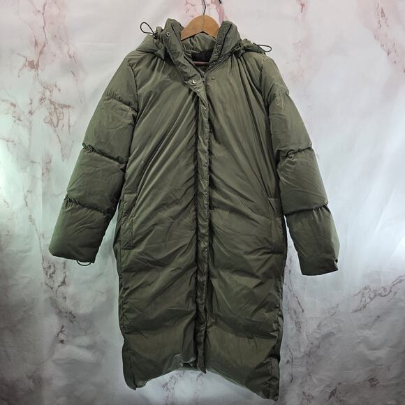 Jenni Kayne Jackets & Blazers - Jenni Kayne Down Coat Womens Medium Green Puffer Parka Hooded Long Midi